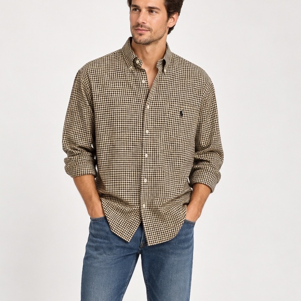Ralph Lauren Mens Gingham Check Button Down Shirt Large